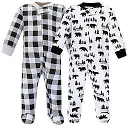 Hudson Baby® Size 0-3M 2-Pack Bear Quilted Sleep and Play Footies in Grey/Black