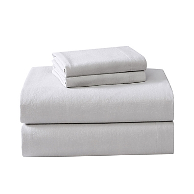 Laura Ashley&reg; Solid Cotton Flannel Queen Sheet Set in Pastel Grey. View a larger version of this product image.