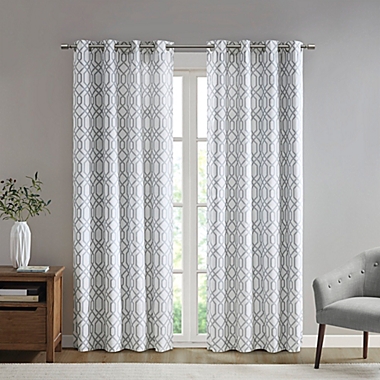 SunSmart Albina 95-Inch Printed Ogee Texture Blackout Window Curtain Panel in White (Single). View a larger version of this product image.