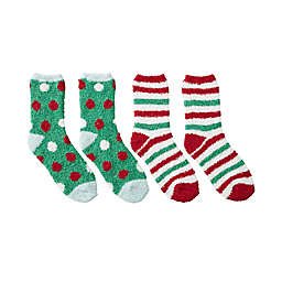 Winter Wonderland Dot/Stripe Socks in Green/Red (Set of 2)
