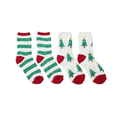 Winter Wonderland Tree/Stripe Socks in Green/White (Set of 2). View a larger version of this product image.