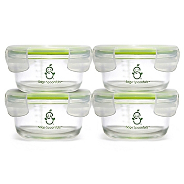 Sage Spoonfuls&reg; Tough Glass Bowls 7 oz. Baby Food Storage Containers in Clear (Set of 4). View a larger version of this product image.
