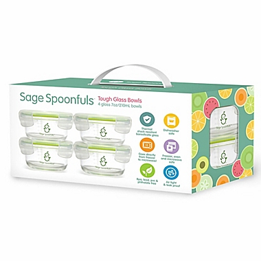 Sage Spoonfuls&reg; Tough Glass Bowls 7 oz. Baby Food Storage Containers in Clear (Set of 4). View a larger version of this product image.