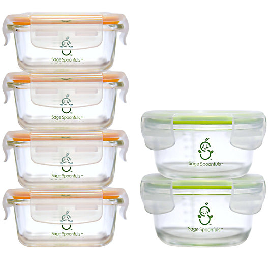 Alternate image 1 for Sage Spoonfuls® Tough Glass Combo Pack Baby Food Storage Container Set in Clear (Set of 6)