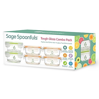 Sage Spoonfuls&reg; Tough Glass Combo Pack Baby Food Storage Container Set in Clear (Set of 6). View a larger version of this product image.