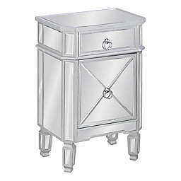 1-Drawer Mirrored Accent Table in Silver/Black