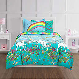 Kidz Mix Rainbow Unicorn 5-Piece Reversible Twin Comforter Set in Teal/Pink