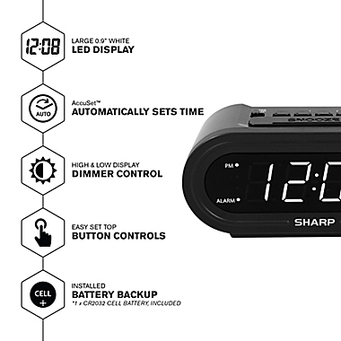 Sharp&reg; Accuset Automatic Alarm Clock in Black. View a larger version of this product image.