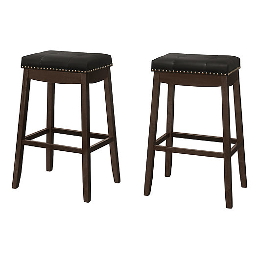 Monarch Specialties Faux Leather Bar, Black Leather Bar Stools Set Of 2