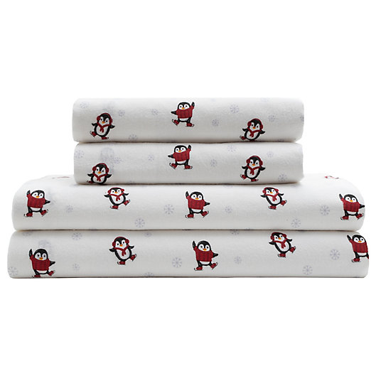 Alternate image 1 for Elite Home Products Torrey Lane Penguins Flannel 100-Thread-Count Sheet Set
