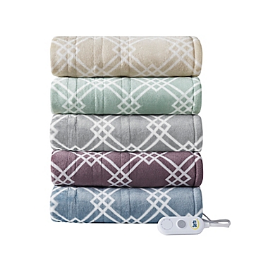 Serta&reg; Printed Plush Heated Throw in Plum. View a larger version of this product image.