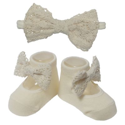 So Dorable Headwrap and Bootie Set in Ivory Eyelet