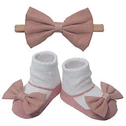 So' Dorable Size 0-12M Headwrap and Booties 3-Piece Set in Rose Smoke