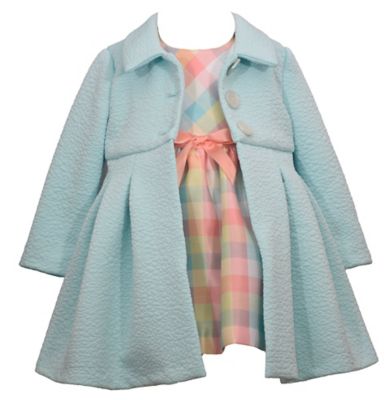 Bonnie Baby&reg; Dress &amp; Coat Set in Teal/Multicolor Plaid