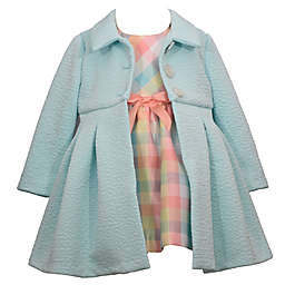 Bonnie Baby® Dress & Coat Set in Teal/Multicolor Plaid