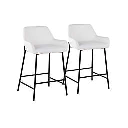 LumiSource® Daniella Counter Stools in White Faux Leather/Black (Set of 2)