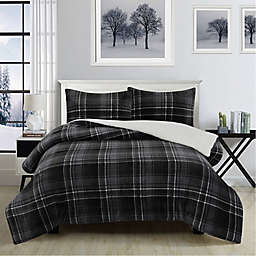 Swift Home Plaid Flannel/Sherpa 3-Piece Reversible King/California King Comforter Set in Black