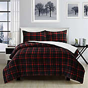 Swift Home Plaid Flannel/Sherpa 3-Piece Reversible Full/Queen Comforter Set in Red