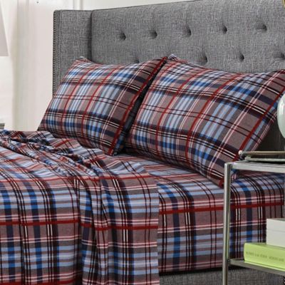 California King 170 GSM Extra Deep Pocket Flannel Sheet Set Brentwood Plaid - Azores Home: 100% Cotton, Includes 2 Pillowcases