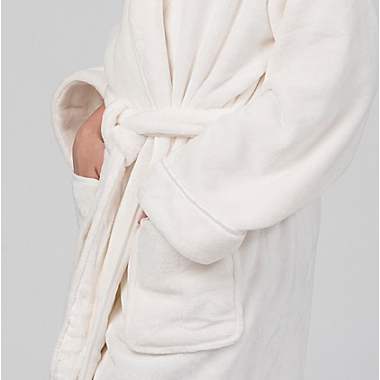 Nestwell&trade; Small/Medium Unisex Plush Robe in Egret. View a larger version of this product image.