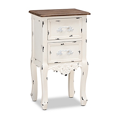 Baxton Studio Emile 2-Drawer Nightstand in Brown/White. View a larger version of this product image.