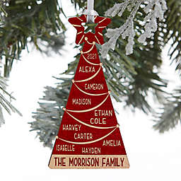Family Christmas Tree 4.5-Inch x 3.5-nch Wood Personalized Christmas Ornament in Red Maple