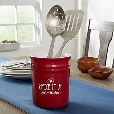 Made With Love Personalized Utensil Holder in Red. View a larger version of this product image.