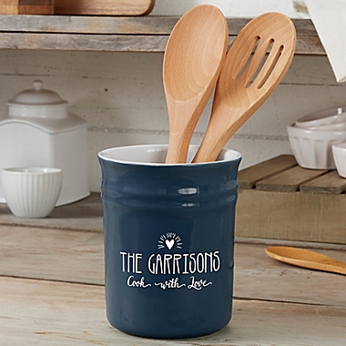 Made With Love Personalized Utensil Holder in Navy. View a larger version of this product image.