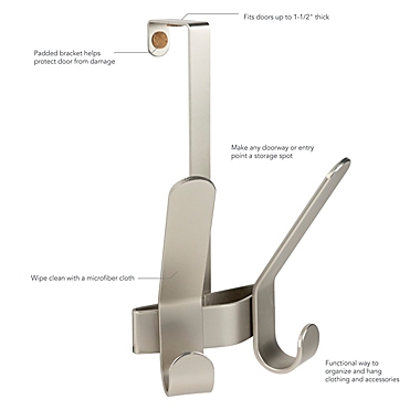 Squared Away&trade; Over-the-Door Quad Hook in Brushed Nickel. View a larger version of this product image.