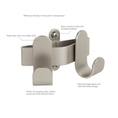 Squared Away&trade; Wall Mounted Double Hook in Brushed Nickel. View a larger version of this product image.
