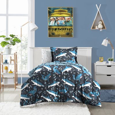 Teal Blue White Twin or Full Size Microfiber Sheet Set Shark Bedding Kids 