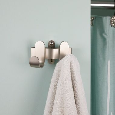 Squared Away&trade; Wall Mounted Double Hook in Brushed Nickel. View a larger version of this product image.