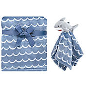 Hudson Baby&reg; 2-Piece Shark Security Blanket Set in Blue