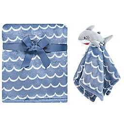 Hudson Baby® 2-Piece Shark Security Blanket Set in Blue