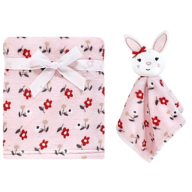 Hudson Baby&reg; 2-Piece Bunny Security Blanket Set in Pink. View a larger version of this product image.