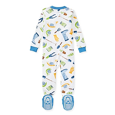 Burt&#39;s Bees Baby&reg; Size 12M Garden Goods Organic Cotton Sleeper in White/Blue. View a larger version of this product image.