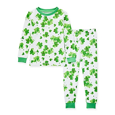 Burt&#39;s Bees Baby&reg; 2-Piece Happy Clovers Organic Cotton PJ Set In Emerald. View a larger version of this product image.