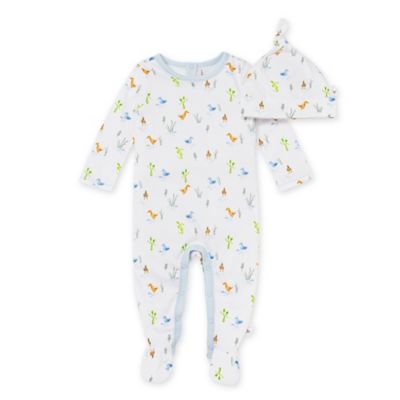 Burt&#39;s Bees Baby&reg; 2-Piece Merry Marsh Jumpsuit and Knot Top Hat Set in Blue