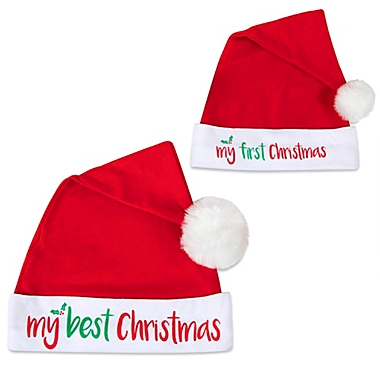 Baby Essentials&reg; Size 3-9M 2-Pack Matching First and Best Christmas Hats Set in Red/White. View a larger version of this product image.