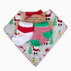 Alternate image 1 for Baby Essentials 4-Piece Christmas Santa Bib and Sock Set in Grey