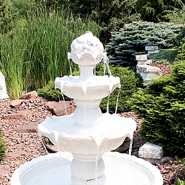 Sunnydaze 4-Tier Fruit Top Outdoor Electric Water Fountain in White with Pump. View a larger version of this product image.