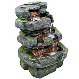 Sunnydaze Decor 3-Tiered Outdoor Stone Waterfall Fountain in Brown with Pump