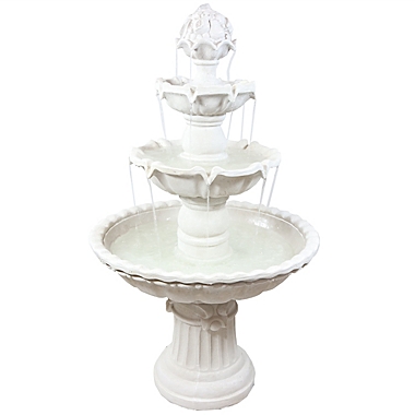 Sunnydaze 4-Tier Fruit Top Outdoor Electric Water Fountain in White with Pump. View a larger version of this product image.