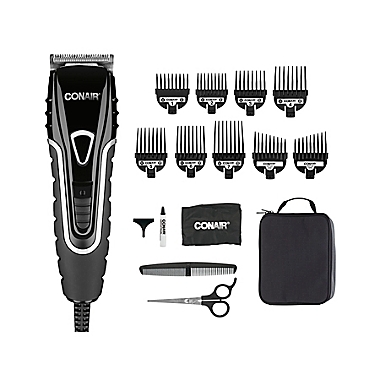 Conair&reg; Barbershop Series Men&#39;s 17-Piece Ultimate-Grip Clipper Kit in Black/Silver. View a larger version of this product image.
