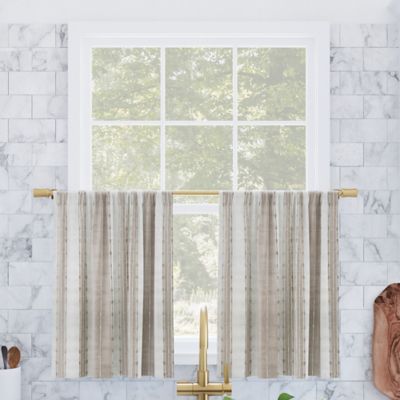 Archaeo&reg; Slub Texture Stripe Cotton Cafe 36-Inch Window Curtain Tier Pair in Linen/White