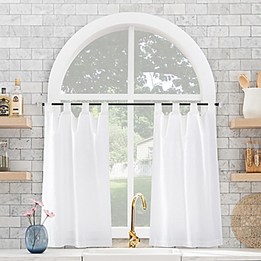 Archaeo&reg; Linen Cotton Blend 45-Inch Tab Top Café Window Curtain Tiers in White (Set of 2). View a larger version of this product image.
