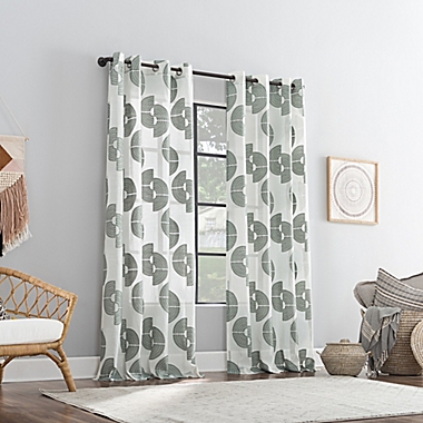 Archaeo&reg; Retro Curves Linen Blend Grommet Top 96-Inch Window Curtain Panel in Moss Green (Single). View a larger version of this product image.