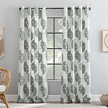 Archaeo&reg; Retro Curves Linen Blend Grommet Top 96-Inch Window Curtain Panel in Moss Green (Single). View a larger version of this product image.