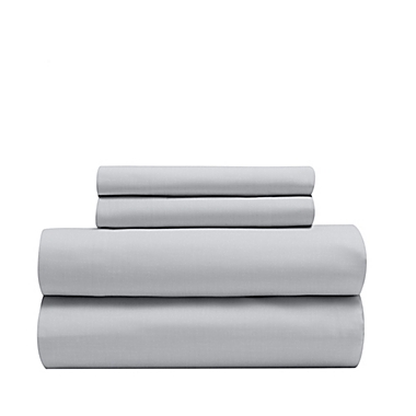 Everhome&trade; Chambray Solid 230-Thread-Count Queen Sheet Set in Microchip. View a larger version of this product image.