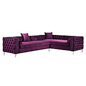 Inspired Home Velvet Right-Facing Sectional Sofa in Purple